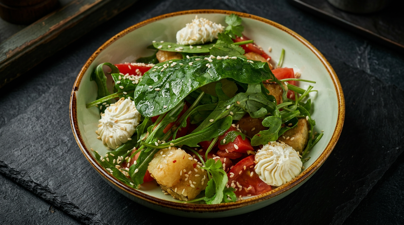 Тёплый салат с баклажанами